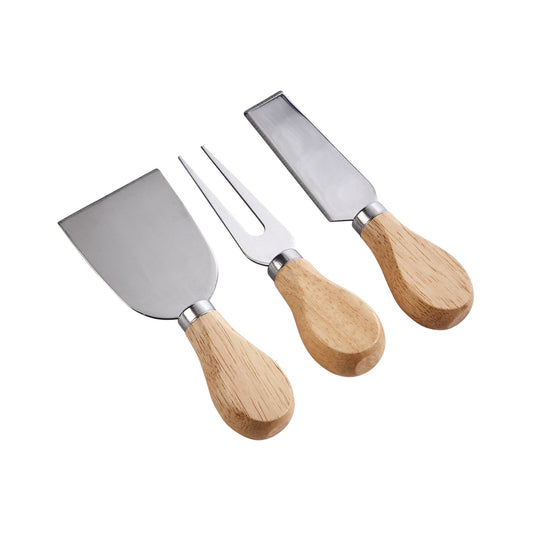 3-Piece Cheese Knife Set - Stainless Steel & Wood