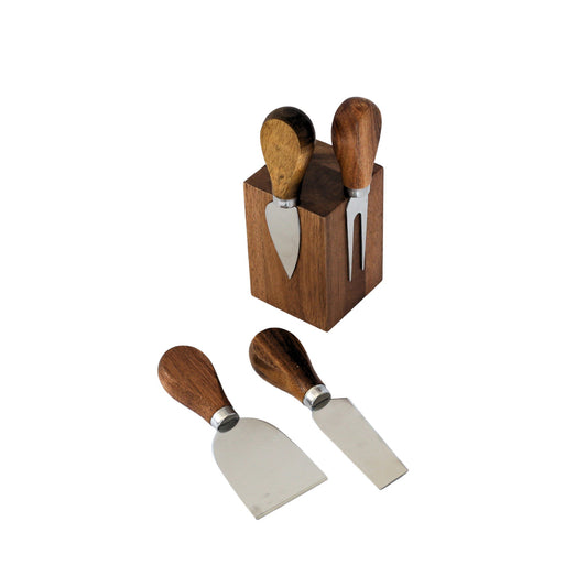 Acacia Wood Block with 4 Cheese Tools