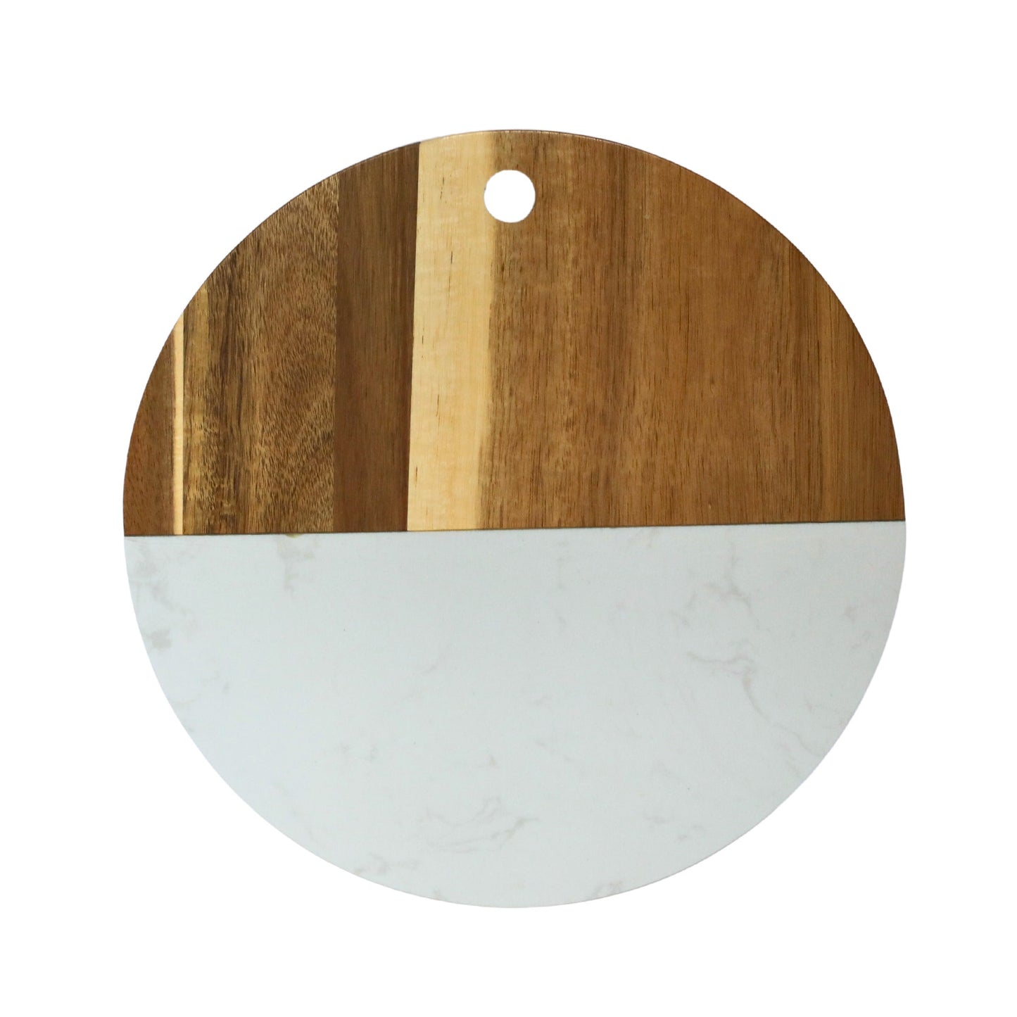 White Marble and Acacia Wood Round Board - 12"