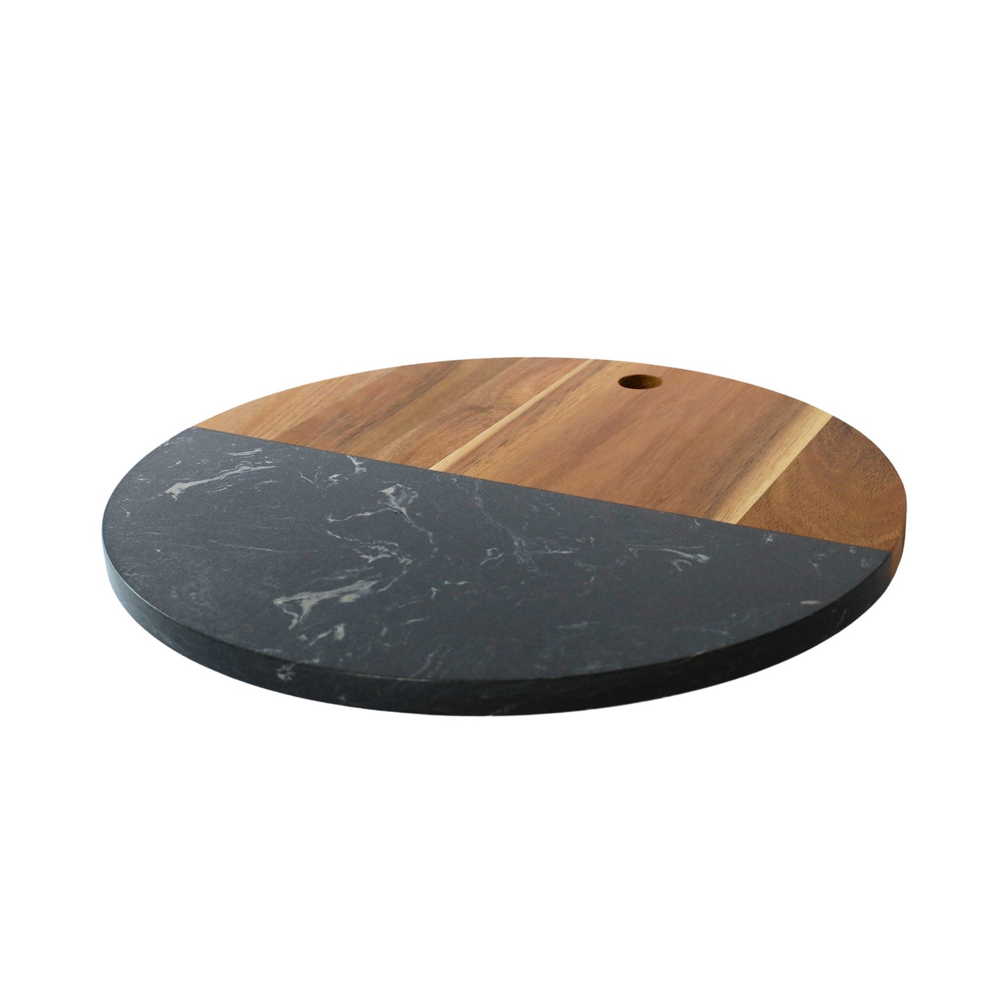 Black Marble and Acacia Wood Round Board - 12"