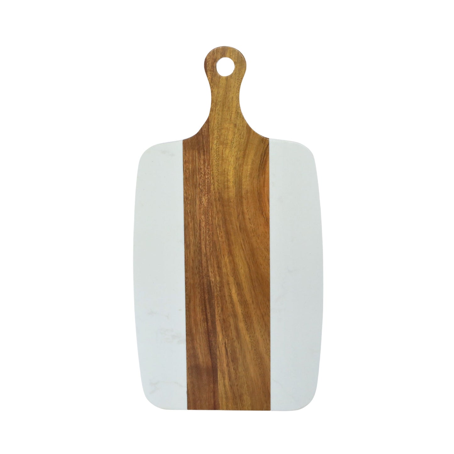 White Marble and Acacia Wood Center Handled Board