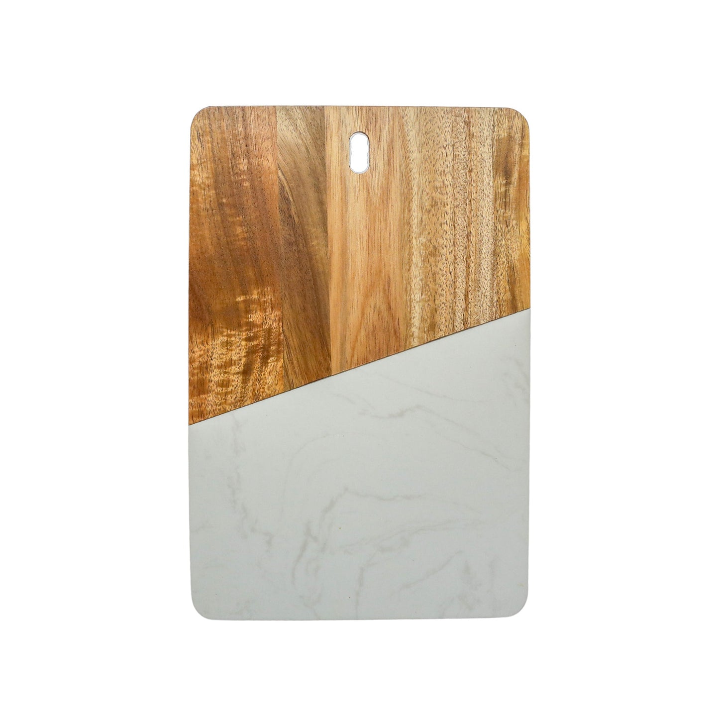 White Marble and Acacia Wood Rectangular Diagonal Board