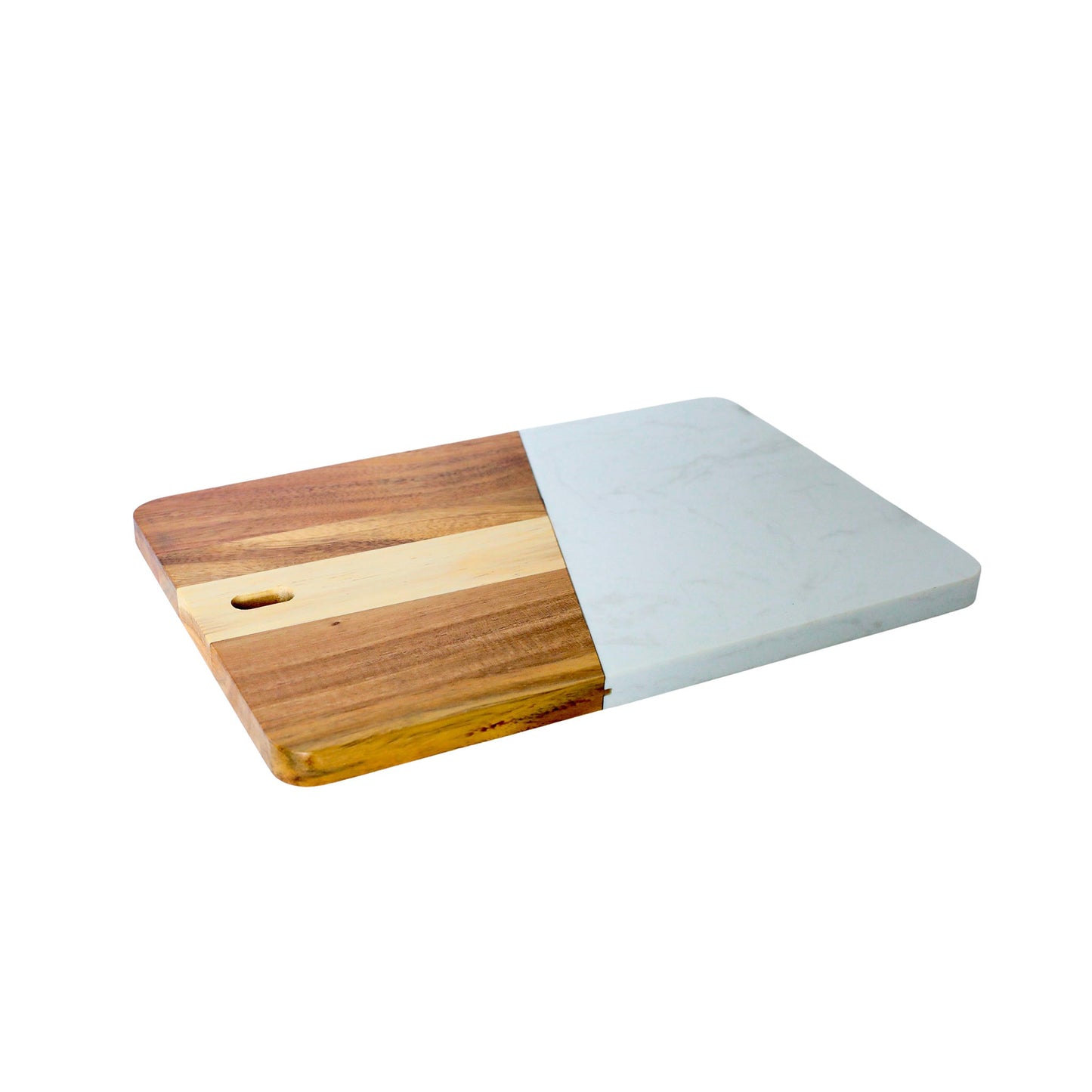 White Marble and Acacia Wood Rectangular Diagonal Board