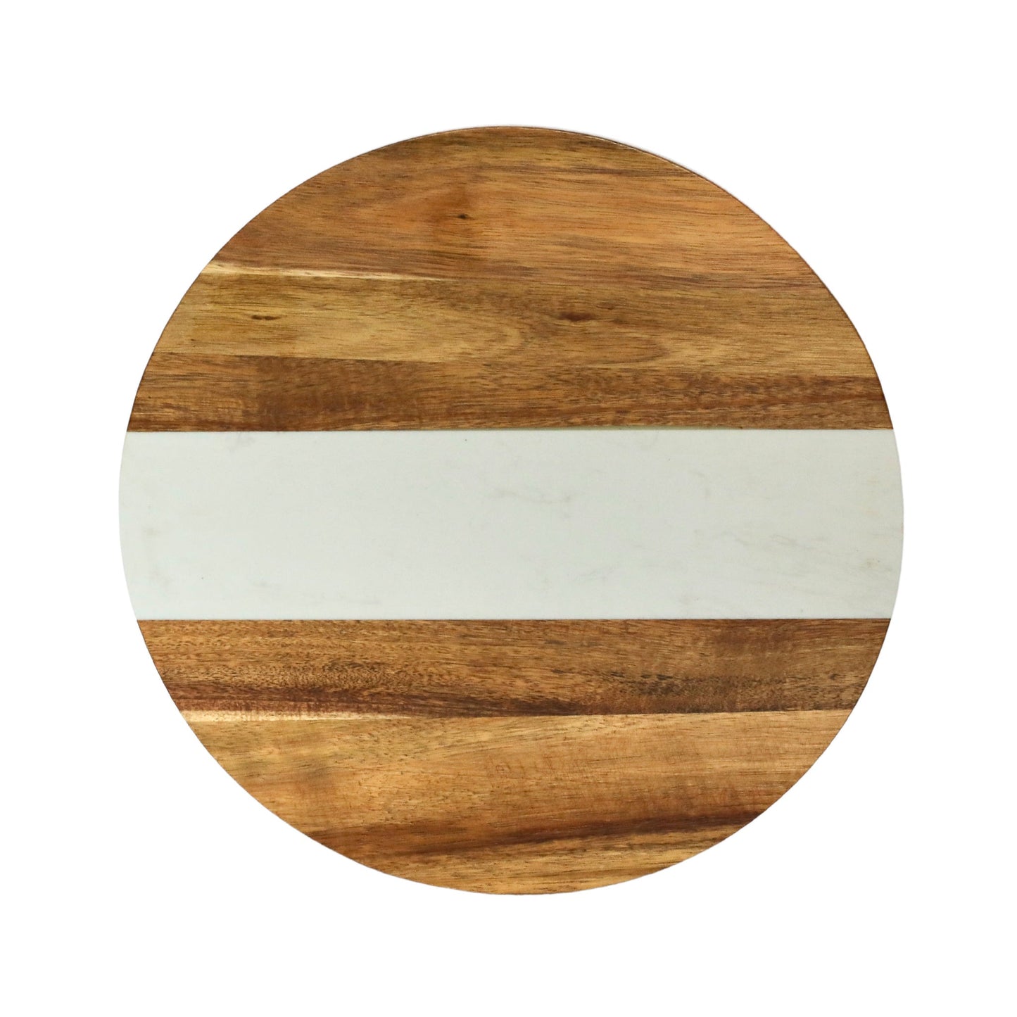 White Marble Stripe and Acacia Wood Round Board - 11"