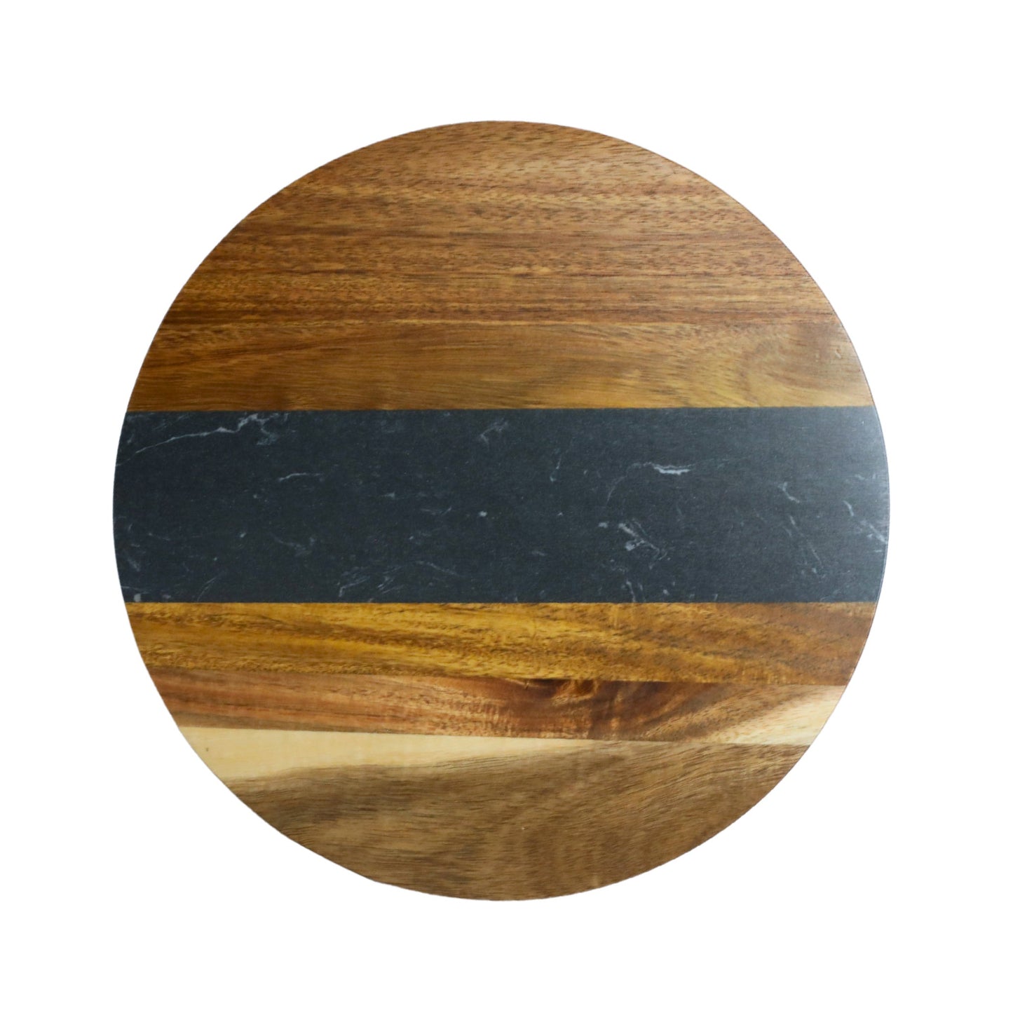 Black Marble Stripe and Acacia Wood Round Board - 11"